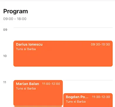 Gestionare echipa in IziBook Calendar IziBook cu programul echipei si programarile salonului